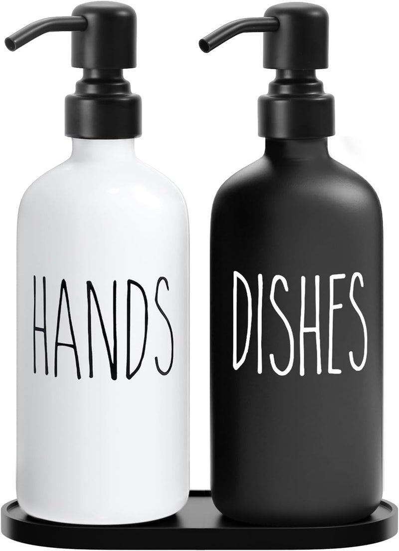 MOMEEMO Kitchen Soap Dispenser Set, Contains Dish and Hand Soap Dispenser, Suitable for Farmhouse Kitchen Decor. (Black & White) - Image 1